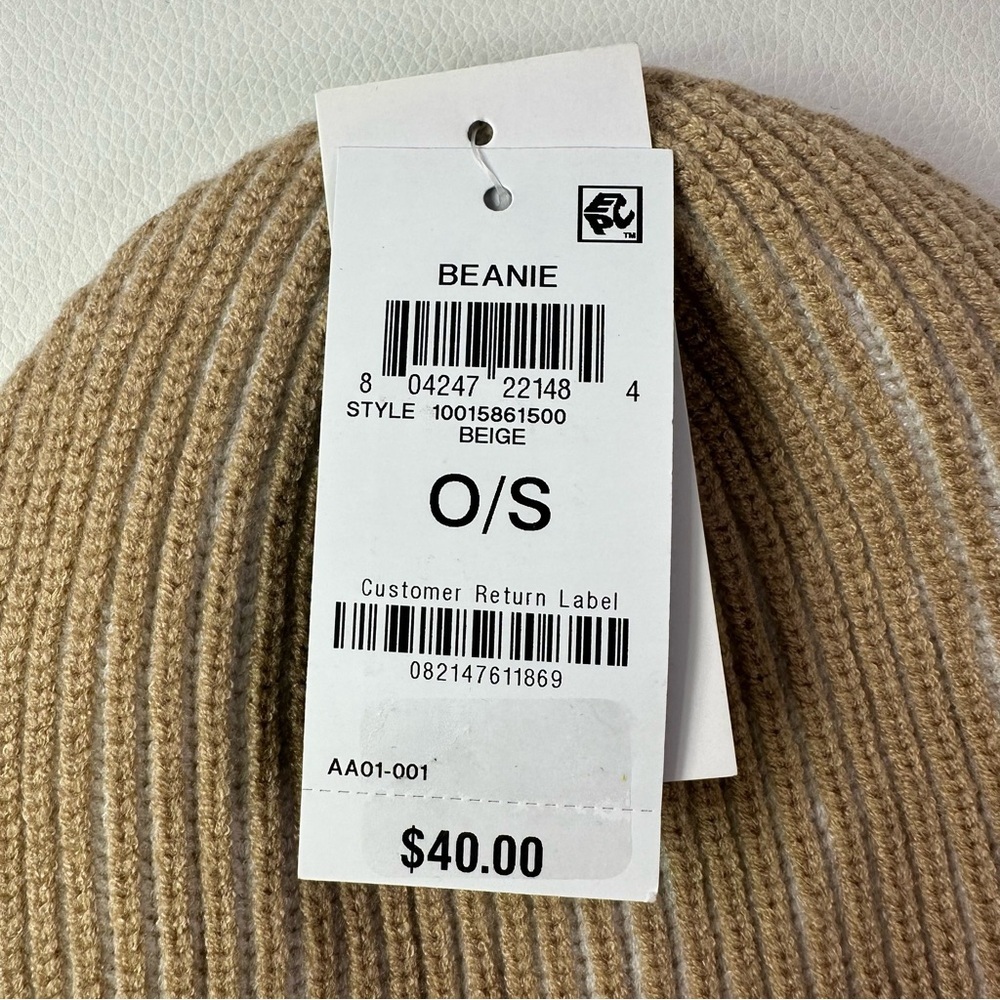 4/$25**NEW Men’s Alfani Knit Beanie/Hat Tan and White Ribbed Beanie - Picture 3 of 4